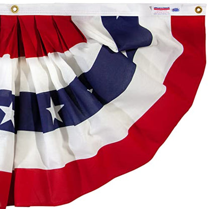 Valley Forge® American Fan Flag 1.5' x 3' Polycotton Sentinel® 100% Made in U.S.A. Stars and Stripes Bunting Canvas Header Brass Grommets Model PMF