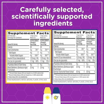 Zarbee's Children's Honey Cough Syrup + Immune Day & Night Value Pack, Daytime & Nighttime Toddler Cough Syrup with Dark Honey, Real Elderberry, Vitamin D, & Zinc, Mixed Berry, Two Pack, 2 x 4 fl. oz