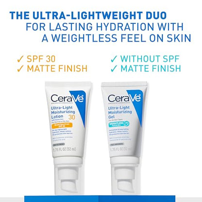 CeraVe Ultra-Light Moisturizing Lotion With SPF 30, Daily Face Moisturizer with SPF, Formulated with Hyaluronic Acid & Ceramides, Broad Spectrum SPF, Oil Free, Matte Finish, 1.7 Ounce