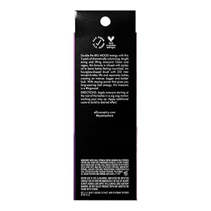 e.l.f. Big Mood Mascara, Instantly Creates Long-Lasting, Bold & Lifted, Voluminous Lashes, Infused with Jojoba Wax, Black, 0.30 fl Oz (2-Pack)