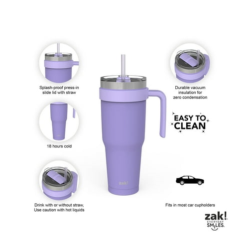 Zak Designs 40 Ounce Antimicrobial Stainless Steel Water Bottle, Wisteria