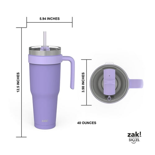 Zak Designs 40 Ounce Antimicrobial Stainless Steel Water Bottle, Wisteria