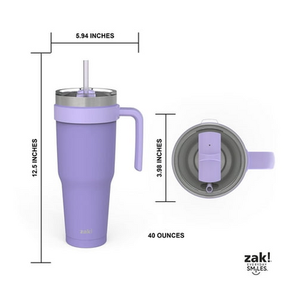 Zak Designs 40 Ounce Antimicrobial Stainless Steel Water Bottle, Wisteria