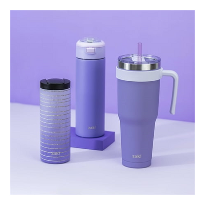 Zak Designs 40 Ounce Antimicrobial Stainless Steel Water Bottle, Wisteria