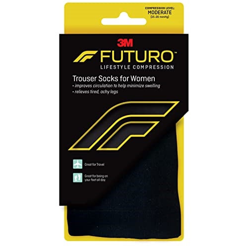 FUTURO-71042EN Trouser Socks for Women, Moderate Compression, 15-20 mm/Hg, Helps Improve Circulation to Help Minmize Swelling-Black Medium