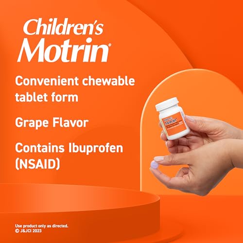 Motrin Children's Chewable Tablets with Ibuprofen, Kids' Fever Reducer & Pain Reliever for Sore Throat, Fever, Toothache & Pain Relief, Grape Flavor, 24 Ct