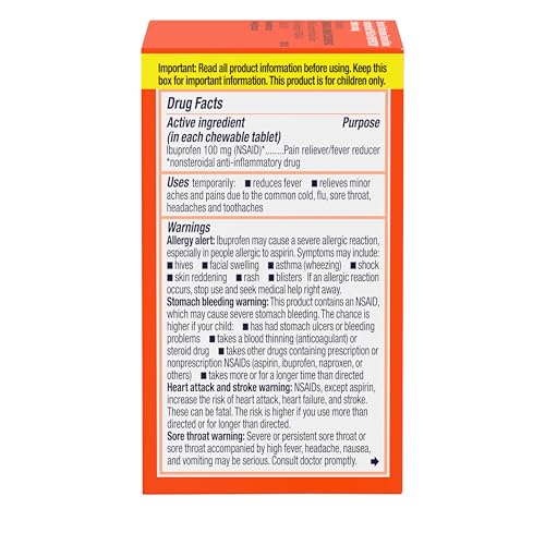 Motrin Children's Chewable Tablets with Ibuprofen, Kids' Fever Reducer & Pain Reliever for Sore Throat, Fever, Toothache & Pain Relief, Grape Flavor, 24 Ct