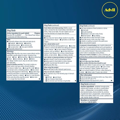 Advil Pain Reliever and Fever Reducer, Ibuprofen 200mg for Pain Relief - 24 Coated Tablets