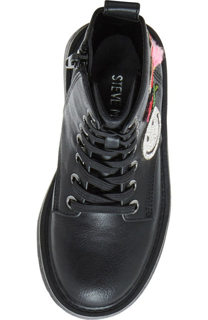 Steve Madden Girls Leader Patches Combat Boot, Black, 8 Little Kid