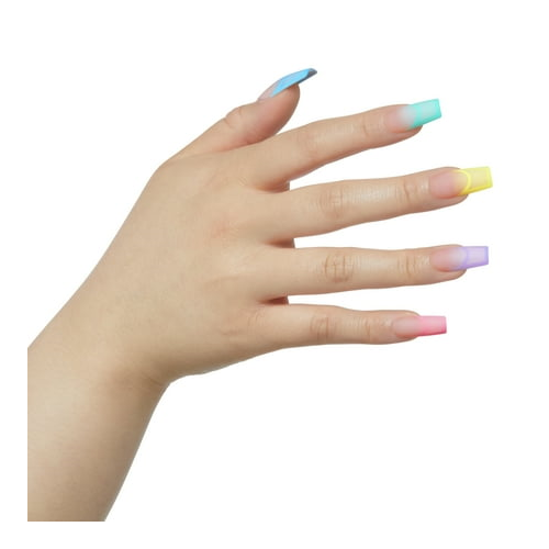 KISS Voguish Fantasy Long Square Glue-On Summer Nails, Multi-Pastel, 28 Pieces