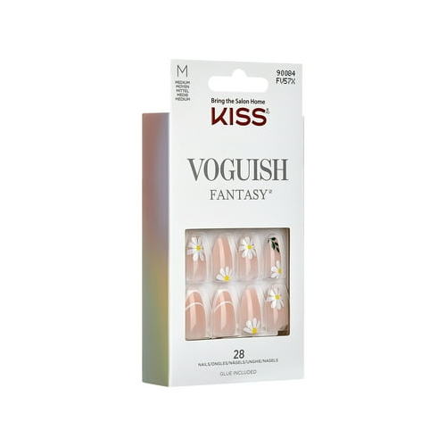KISS Voguish Fantasy Medium Coffin Glue-On Summer Nails, White, 28 Pieces