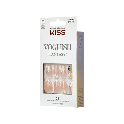 KISS Voguish Fantasy Medium Coffin Glue-On Summer Nails, White, 28 Pieces