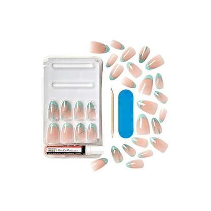 KISS Voguish Fantasy Medium Almond Glue-On Summer Nails, Green, 28 Pieces