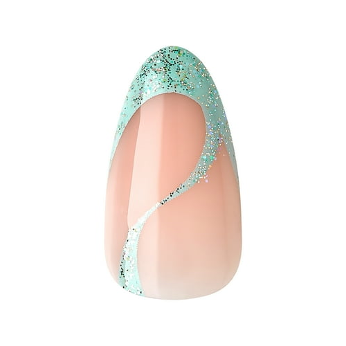 KISS Voguish Fantasy Medium Almond Glue-On Summer Nails, Green, 28 Pieces