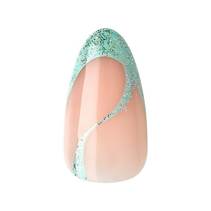 KISS Voguish Fantasy Medium Almond Glue-On Summer Nails, Green, 28 Pieces