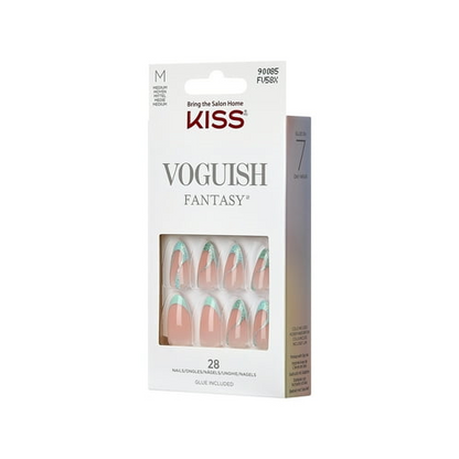 KISS Voguish Fantasy Medium Almond Glue-On Summer Nails, Green, 28 Pieces