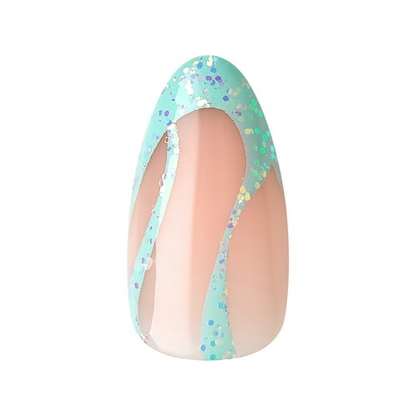 KISS Voguish Fantasy Medium Almond Glue-On Summer Nails, Green, 28 Pieces