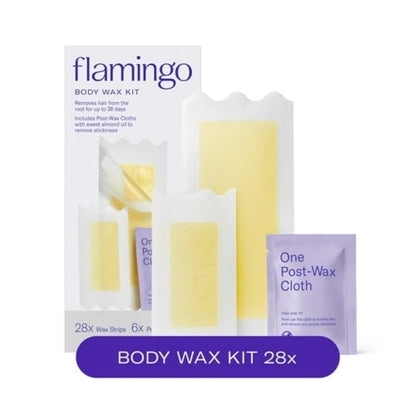 Flamingo Women's Body Wax Kit with 28 Gel-Wax Strips and 6 Post-Wax Cloths