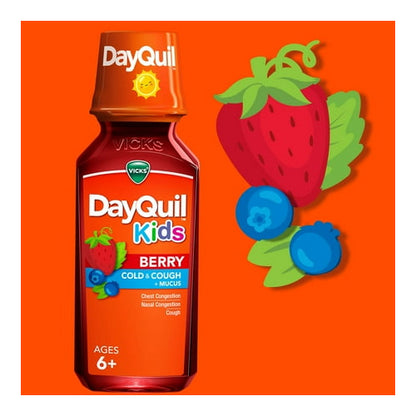 Vicks DayQuil Kids Cold and Cough Liquid, Cold Medicine for Children, Berry, 8 Fl oz