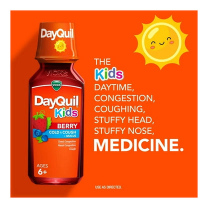 Vicks DayQuil Kids Cold and Cough Liquid, Cold Medicine for Children, Berry, 8 Fl oz