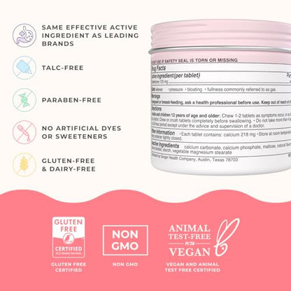Wonderbelly Bloat + Gas Relief, Extra Strength Chewable Tablets, with 125 mg Simethicone, No Talc or Dye, Strawberry Shortcake, 42 Count