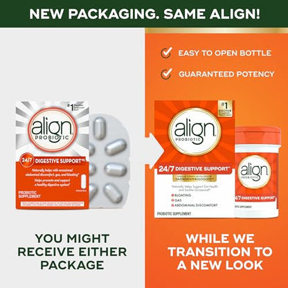 Align Probiotics, Probiotic Supplement for Daily Digestive Health, 28 capsules, #1 Recommended Probiotic by Gastroenterologists (Packaging May Vary)