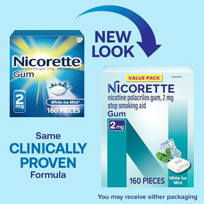 Nicorette 2mg Nicotine Gum to Help Quit Smoking - White Ice Mint Flavored Stop Smoking Aid, 160 Count
