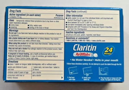 Claritin RediTabs 24 Hour Allergy Medicine, Non-Drowsy Prescription Strength Allergy Relief, Loratadine Antihistamine Tablets, 60 Count