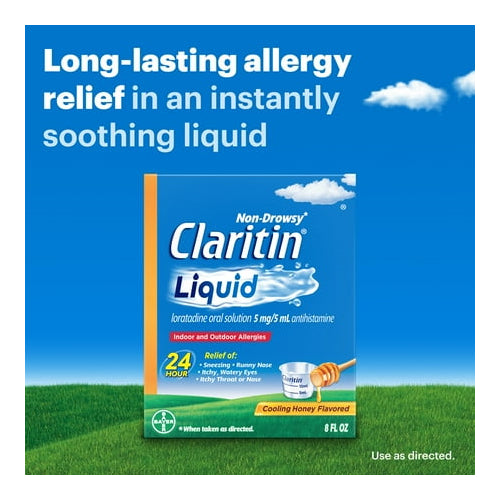 Claritin 24 Hour Non-Drowsy Loratadine Antihistamine Allergy Relief Medicine, Cooling Honey Syrup, 5 mg, 2.7 oz