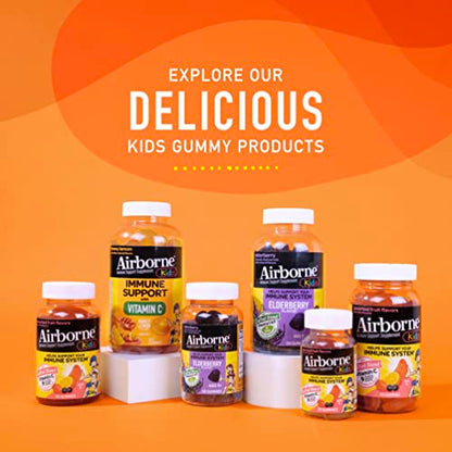 Airborne Vitamin C 500mg (per Serving) Kids Assorted Fruit Flavored Gummies (21 Count in a Bottle), Gluten-Free Immune Support Supplement with Vitamins A C E, Selenium, Echinacea & Ginger