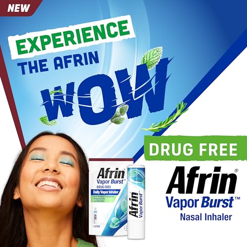Afrin New Vapor Burst, On-The-Go Daily Inhaler, 100% Drug Free, Infused with Natural Eucalyptol, Rosemary Oil, and Menthol 0.8 mL