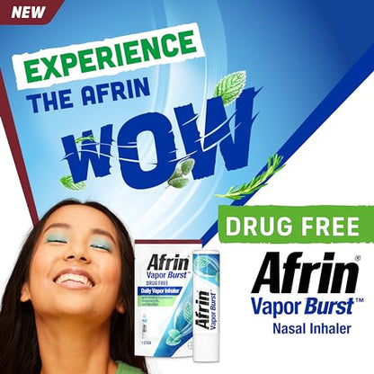 Afrin New Vapor Burst, On-The-Go Daily Inhaler, 100% Drug Free, Infused with Natural Eucalyptol, Rosemary Oil, and Menthol 0.8 mL