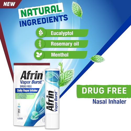 Afrin New Vapor Burst, On-The-Go Daily Inhaler, 100% Drug Free, Infused with Natural Eucalyptol, Rosemary Oil, and Menthol 0.8 mL