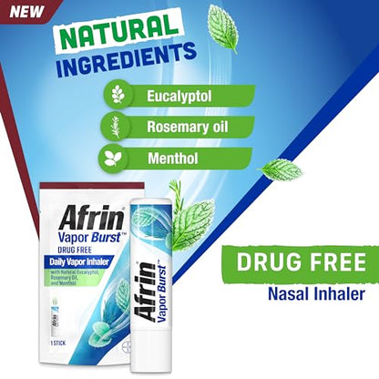 Afrin New Vapor Burst, On-The-Go Daily Inhaler, 100% Drug Free, Infused with Natural Eucalyptol, Rosemary Oil, and Menthol 0.8 mL