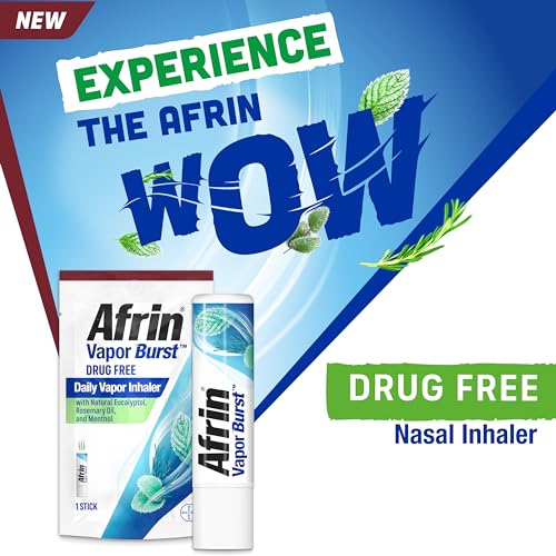 Afrin New Vapor Burst, On-The-Go Daily Inhaler, 100% Drug Free, Infused with Natural Eucalyptol, Rosemary Oil, and Menthol 0.8 mL