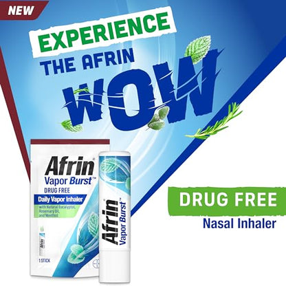 Afrin New Vapor Burst, On-The-Go Daily Inhaler, 100% Drug Free, Infused with Natural Eucalyptol, Rosemary Oil, and Menthol 0.8 mL