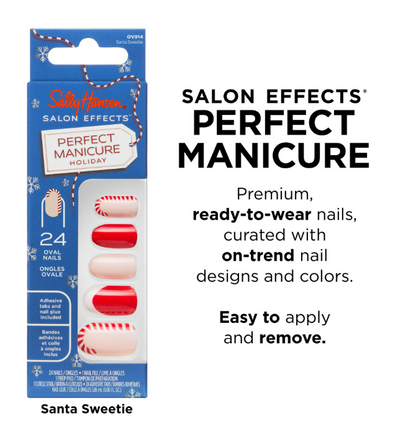 Sally Hansen Salon Effects® Perfect Manicure, Santa Sweetie, Press On Nails, Non-Damaging Adhesive Tabs, File, and Alcohol Pad Included