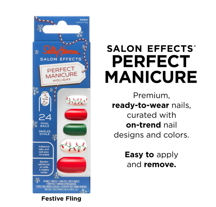 Sally Hansen Salon Effects® Perfect Manicure, Festival Fling, Press On Nails, Non-Damaging Adhesive Tabs, File, and Alcohol Pad Included