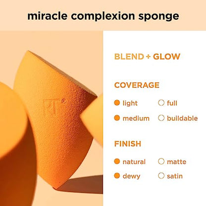 Real Techniques Miracle Complexion Sponge, Makeup Blender for Liquid and Cream Foundation, Full Coverage, Streak-Free Professional Makeup Tool, Cruelty Free, Vegan, Latex Free, 4 Count