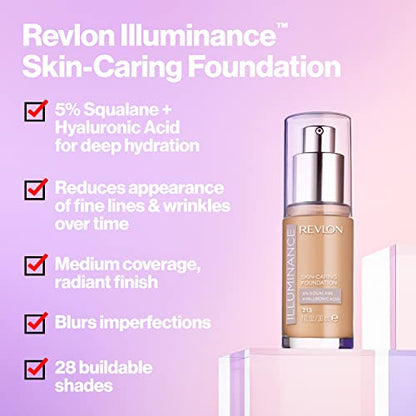 Revlon Illuminance Skin-Caring Liquid Foundation, Hyaluronic Acid, Hydrating and Nourishing Formula with Medium Coverage, 417 Warm Caramel, 1 fl oz