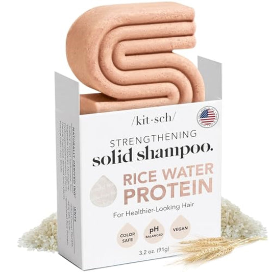 Kitsch Rice Water Shampoo Bar - Dry Hair Shampoo & Soap Bar for Hair Care - Women and Mens Shampoo - Strengthens Damaged Hair - Vegan, Paraben-Free, Sulfate-Free – All Hair Types, Made in USA - 3.2oz