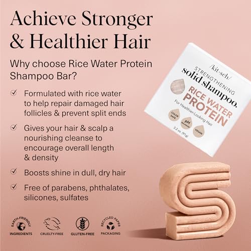 Kitsch Rice Water Shampoo Bar - Dry Hair Shampoo & Soap Bar for Hair Care - Women and Mens Shampoo - Strengthens Damaged Hair - Vegan, Paraben-Free, Sulfate-Free – All Hair Types, Made in USA - 3.2oz
