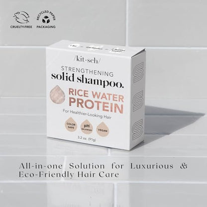 Kitsch Rice Water Shampoo Bar - Dry Hair Shampoo & Soap Bar for Hair Care - Women and Mens Shampoo - Strengthens Damaged Hair - Vegan, Paraben-Free, Sulfate-Free – All Hair Types, Made in USA - 3.2oz