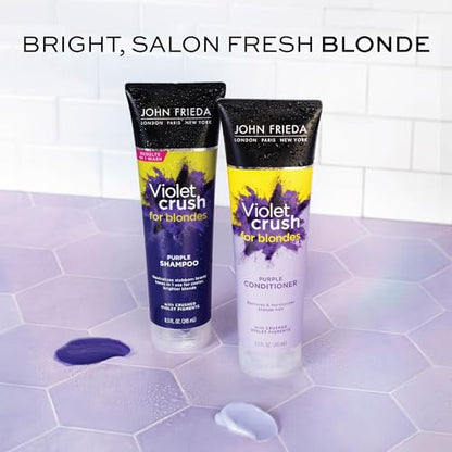 John Frieda Violet Crush Purple Conditioner, Purple Conditioner for Blonde Hair, Crushed Violet Pigments Neutralize Brassy Tones for Cooler, Brighter Blonde, 8.3 Oz
