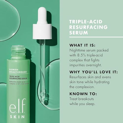 e.l.f. SKIN Blemish Breakthrough Triple-Acid Resurfacing Serum, Hydrating Night Serum For Fighting Blemishes, Helps Improve Skin Tone & Texture