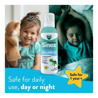 Vicks Sinex Children's Saline Nasal Spray, Drug-Free Nasal Decongestant for Kids Sinus Relief, 5 oz