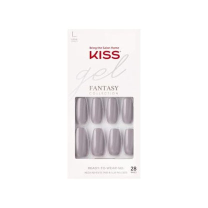 Kiss Gel Fantasy Glossy Long Length Taupe Grey Coffin Shape Glue-On Ready-To-Wear Nails FC01