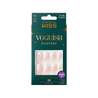 KISS Voguish Fantasy Holiday Press-On Nails, Warm Hugs, White, Medium Length, Almond Shaped, 28 Ct.