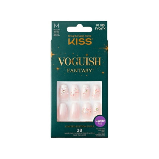 KISS Voguish Fantasy Holiday Press-On Nails, Warm Hugs, White, Medium Length, Almond Shaped, 28 Ct.