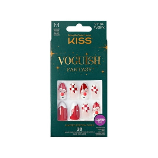 KISS Voguish Fantasy Holiday Press-On Nails, Melting, Red, Medium Length, Almond Shaped, 28 Ct.